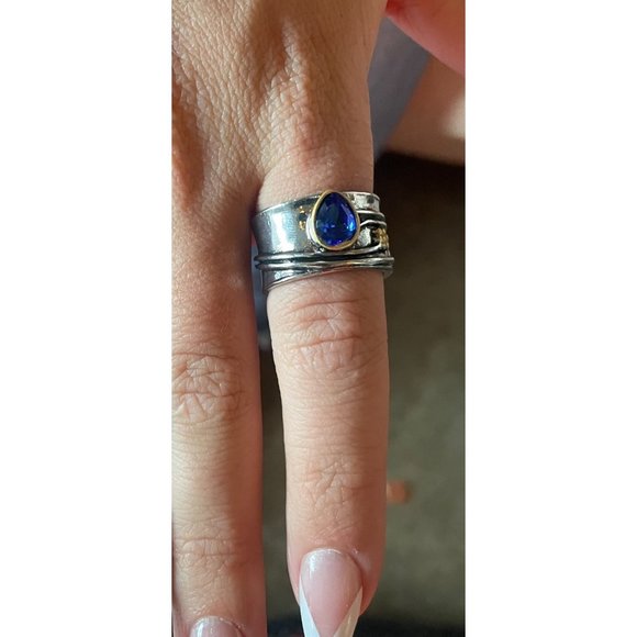 COPY - Blue Sapphire Ring Handcrafted Boho Sundance Yellowstone Tv. Sz7 metal - Picture 5 of 5